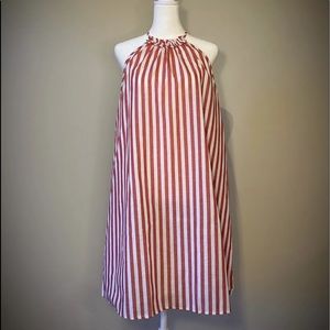 Plus Striped Keyhole Back Frill Dress